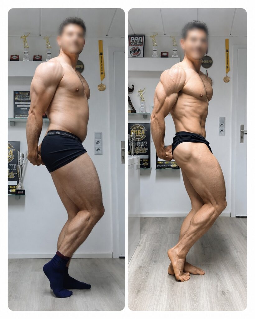 Vorher-Nachher Ergebnis nach Muskelaufbau durch strukturiertes Krafttraining